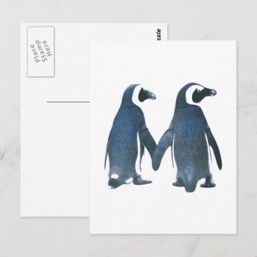 Penguin Couple Holding Hands Briefkaart (Voorkant / Achterkant)