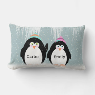 Penguin Couple in Snowflakes Sierkussen Kussen