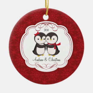Penguin Couple Love Cute Kerstannament Keramisch Ornament