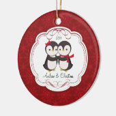 Penguin Couple Love Cute Kerstannament Keramisch Ornament (Links)