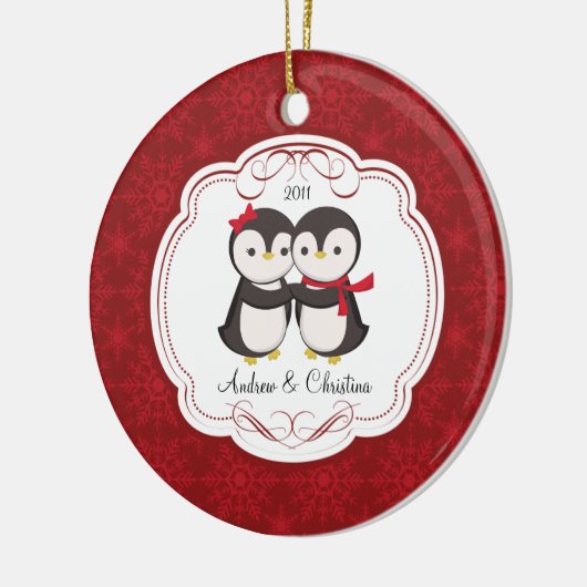 Penguin Couple Love Cute Kerstannament Keramisch Ornament (Links)