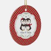 Penguin Couple Love Cute Kerstannament Keramisch Ornament (Rechts)