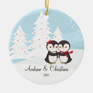 Penguin Couple Love Cute Kerstannament Keramisch Ornament