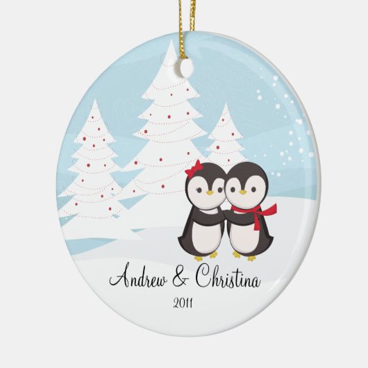 Penguin Couple Love Cute Kerstannament Keramisch Ornament (Links)
