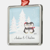Penguin Couple Love Cute Kerstannament Metalen Ornament (Links)