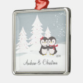Penguin Couple Love Cute Kerstannament Metalen Ornament (Links)