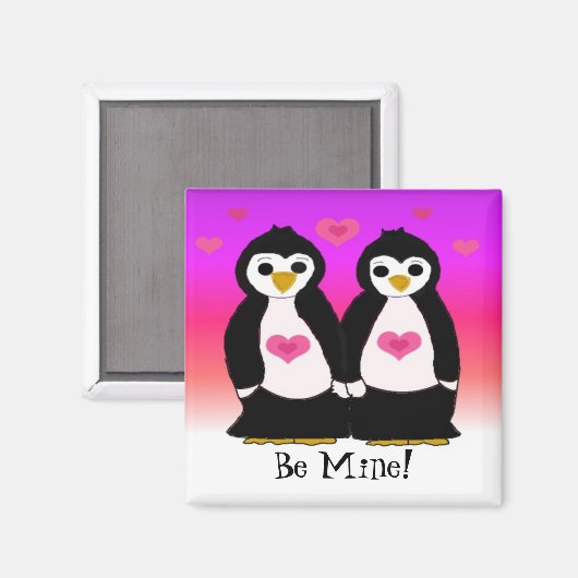 Penguin Couple met Cute Hearts Magneet (Voorkant / Achterkant)