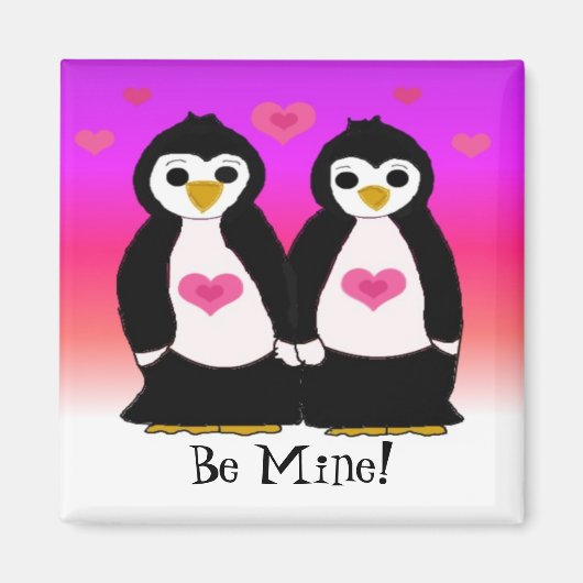 Penguin Couple met Cute Hearts Magneet (Voorkant)