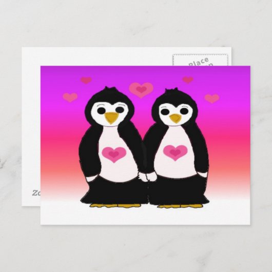 Penguin Couple met hart Briefkaart (Voorkant / Achterkant)