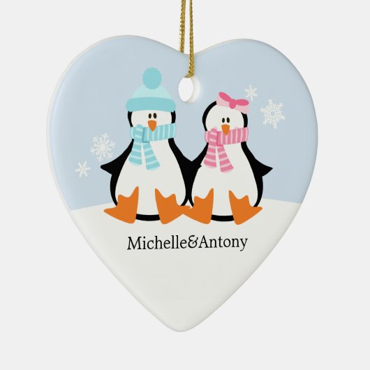 Penguin Couple Ornaments Keramisch Ornament (Rechts)