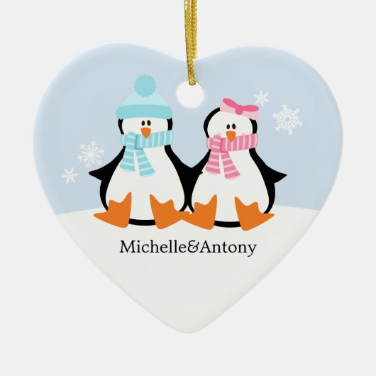 Penguin Couple Ornaments Keramisch Ornament (Voorkant)