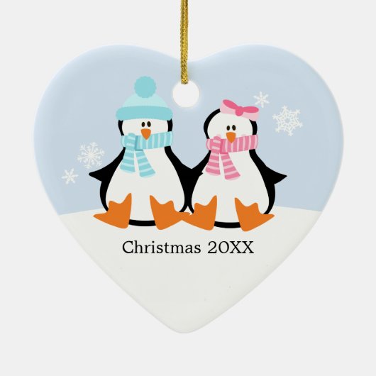 Penguin Couple Ornaments Keramisch Ornament (Achterkant)