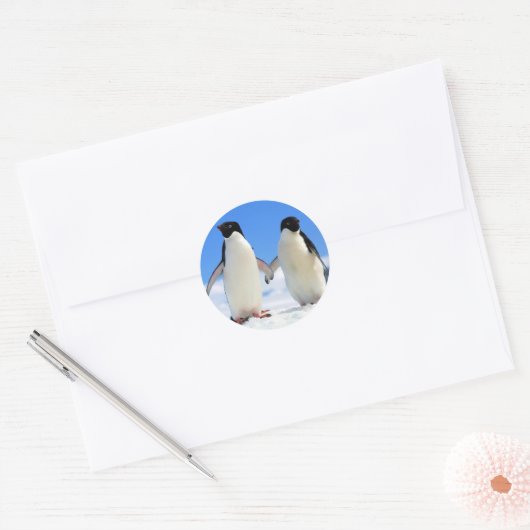 Penguin Couple Ronde Sticker (Envelop)
