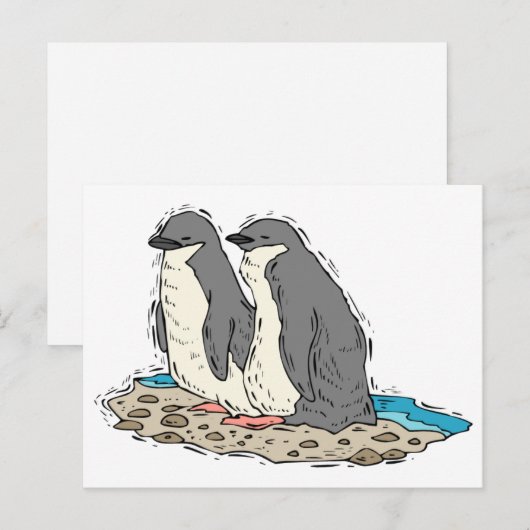 Penguin Couple Sandy Beach Briefkaart (Voorkant / Achterkant)