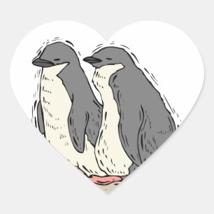 Penguin Couple Sandy Beach Wedding Hearts Hart Sticker