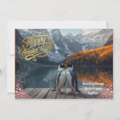 Penguin Couple Scenic Personalized Anniversary Kaart (Voorkant)
