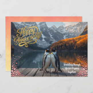 Penguin Couple Scenic Personalized Anniversary Kaart
