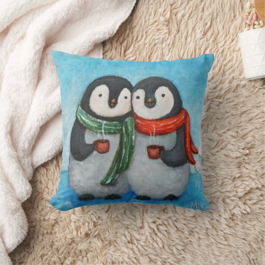 Penguin Couple Sierkussen Penguin art Cushion (Deken)