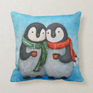 Penguin Couple Sierkussen Penguin art Cushion