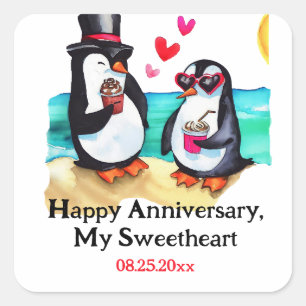 Penguin Couple Vierkante Sticker