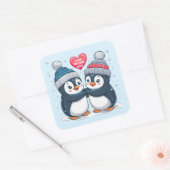 Penguin Couple Vierkante Sticker (Envelop)