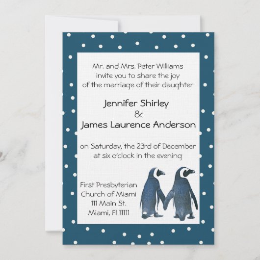 Penguin Couple Wedding Invitation Kaart (Voorkant)