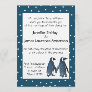 Penguin Couple Wedding Invitation Kaart