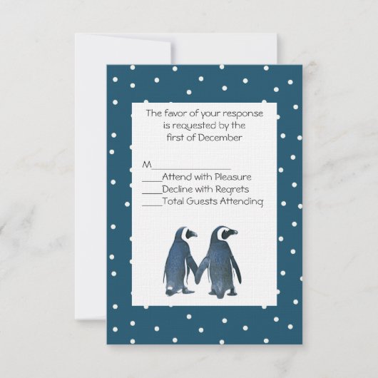 Penguin Couple Wedding RSVP Card (Voorkant)
