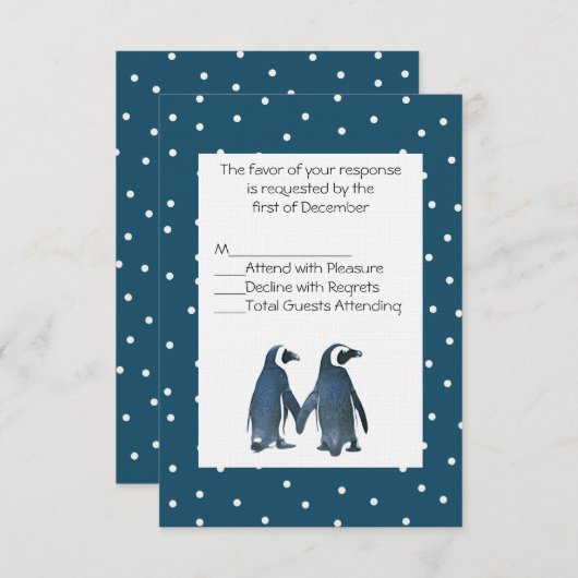 Penguin Couple Wedding RSVP Card (Voorkant / Achterkant)