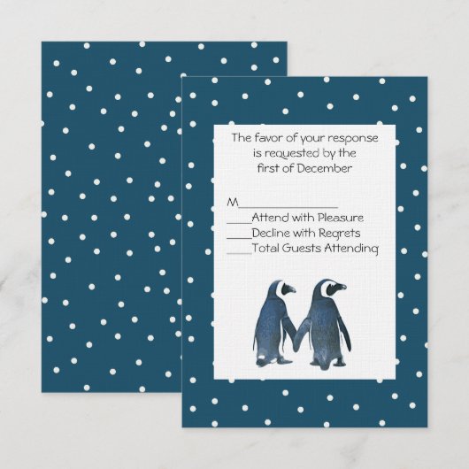 Penguin Couple Wedding RSVP Card Kaartje (Voorkant / Achterkant)