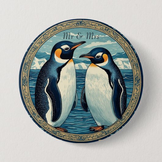 Penguin Couple Winter Snow Blue Ocean Ice Glacier  Ronde Button 7,6 Cm (Voorkant)