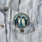 Penguin Couple Winter Snow Blue Ocean Ice Glacier  Ronde Button 7,6 Cm (In situ)