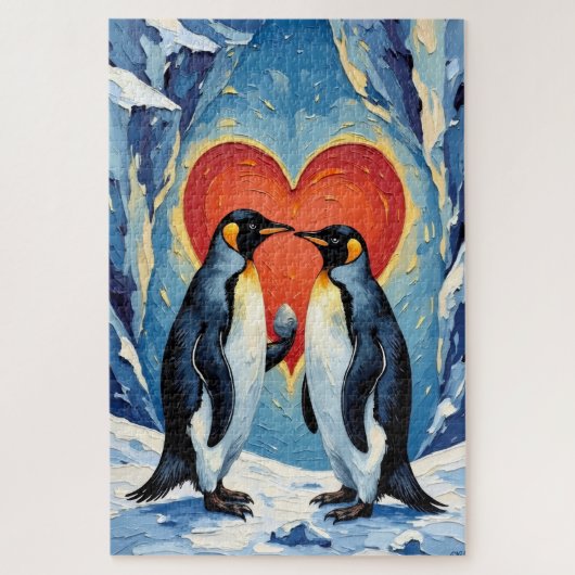 Penguin Courtship with Valentine Ice Heart Legpuzzel (Verticaal)