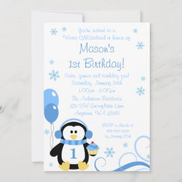 Penguin Cupcake Krullen Winter Onederland Blauw Kaart