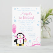 Penguin Cupcake Swirls Winter Onederland Pink Blue Kaart (Staand voorkant)