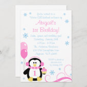 Penguin Cupcake Swirls Winter Onederland Pink Blue Kaart (Voorkant / Achterkant)