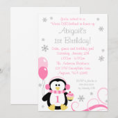 Penguin Cupcake Swirls Winter Onederland Pink Gray Kaart (Voorkant / Achterkant)