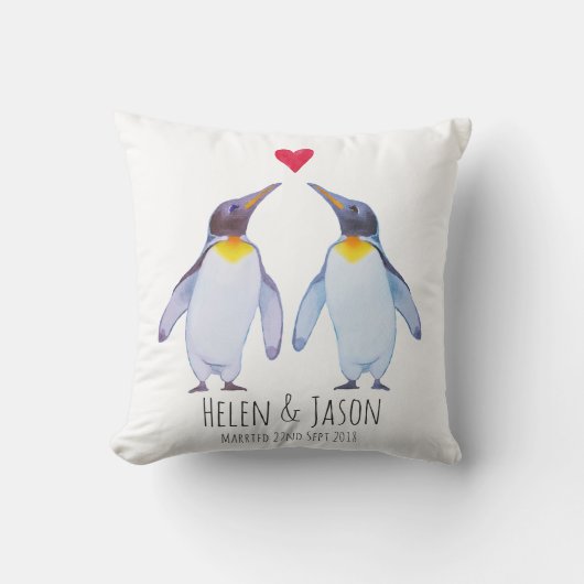 Penguin Custom Names Couple Gift Throw Cushion Kussen (Voorkant)