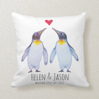 Penguin Custom Names Couple Gift Throw Cushion Kussen