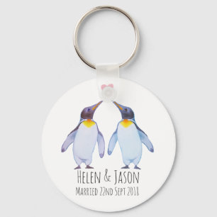 Penguin Custom Names Wedding Couple Gift Sleutelha Sleutelhanger