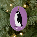 Penguin CUSTOMIZE IT Paars Keramisch Ornament<br><div class="desc">AANPASSEN! Voeg je eigen tekst toe aan dit mooie ornament. Verander de doopvont,  achtergrondkleur of doopvontkleur. Bekijk mijn winkel voor meer en overeenkomende objecten zoals cadeaubonnen,  keukenhanddoeken,  overhemden,  mokken en nog veel meer!</div>