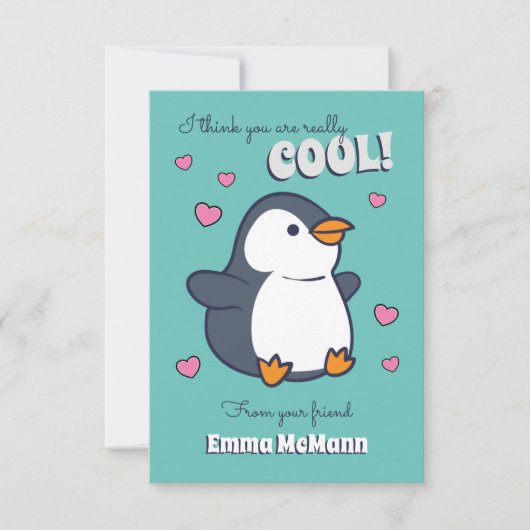 Penguin Cute Kinder Classroom Valentijn Card Bedankkaart (Voorkant)