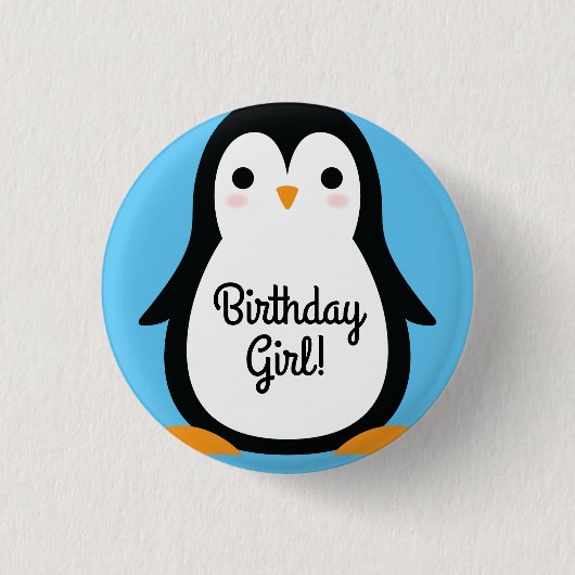 Penguin Cute Winter 1st Birthday Button Pin (Voorkant)