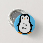 Penguin Cute Winter 1st Birthday Button Pin (Voorkant /achterkant)