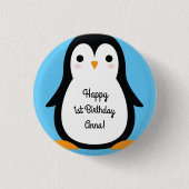 Penguin Cute Winter 1st Birthday Button Pin (Voorkant)