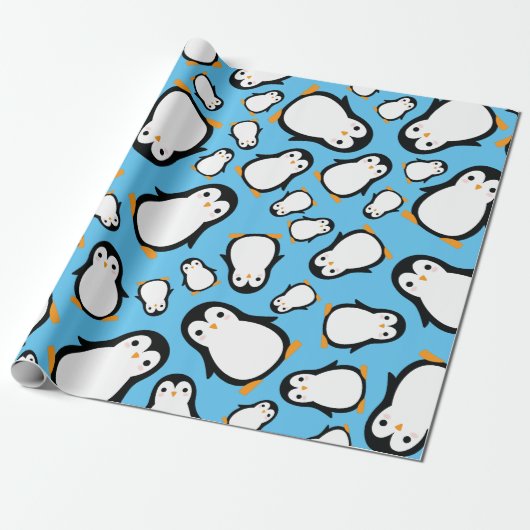 Penguin Cute Winter 1st Birthday Wrapping Paper Cadeaupapier (Uitgerold)