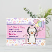Penguin Cutie-Girl First Birthday Kaart (Staand voorkant)