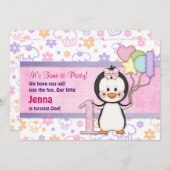 Penguin Cutie-Girl First Birthday Kaart (Voorkant / Achterkant)
