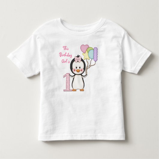 Penguin Cutie-Girl First Birthday Kinder Shirts (Voorkant)
