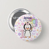 Penguin Cutie-Girl First Birthday Ronde Button 5,7 Cm (Voorkant /achterkant)